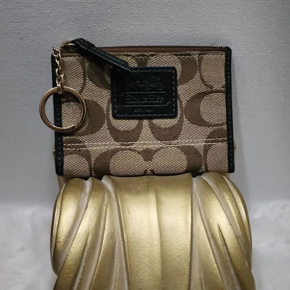 Coach Signature canvas zippered coin wallet with Keychain